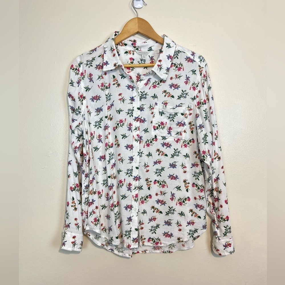 Lucky Brand Floral Button-Down Top Boho Casual
